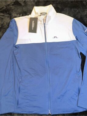 J.Lindeberg Banks Mid Layer Jacket Blue L Golf Stretch LOGO Cosmo Las Vegas NWT